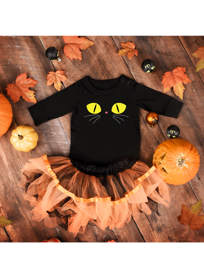 Classic Baby Long Sleeve Bodysuit Black Cat Face